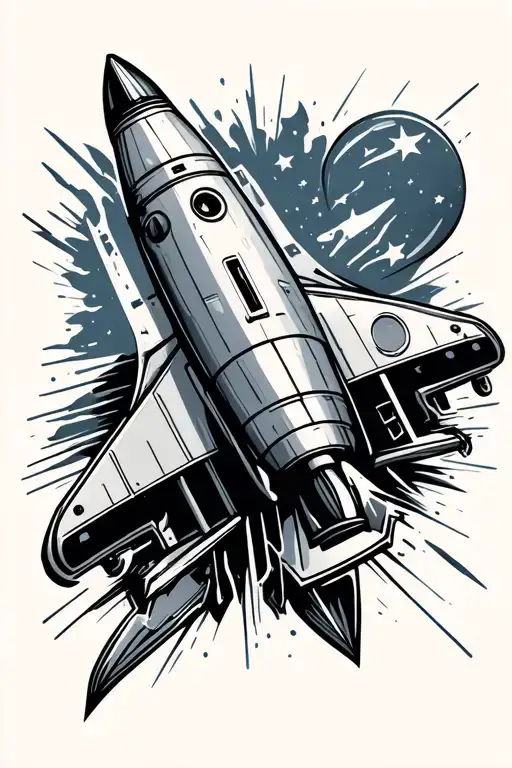 rocket ship blasting tattoo design idea