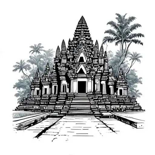 Cambodia tattoo Angkor wat fine line tattoo design idea