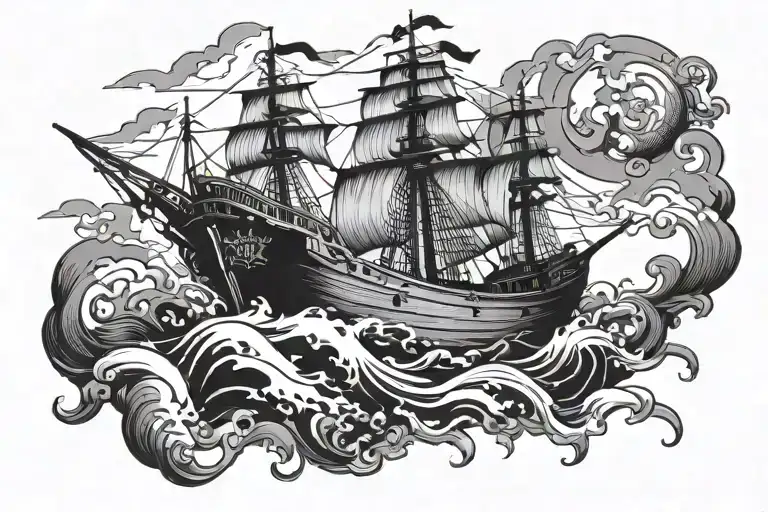 boat 18th century tattoo design idea