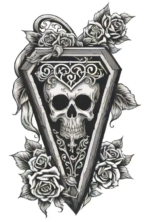 coffin with heart and initals AL initials tattoo design idea