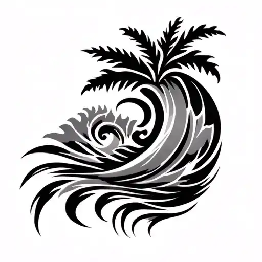 hawaiian tribal with ocean waves tattoo design idea