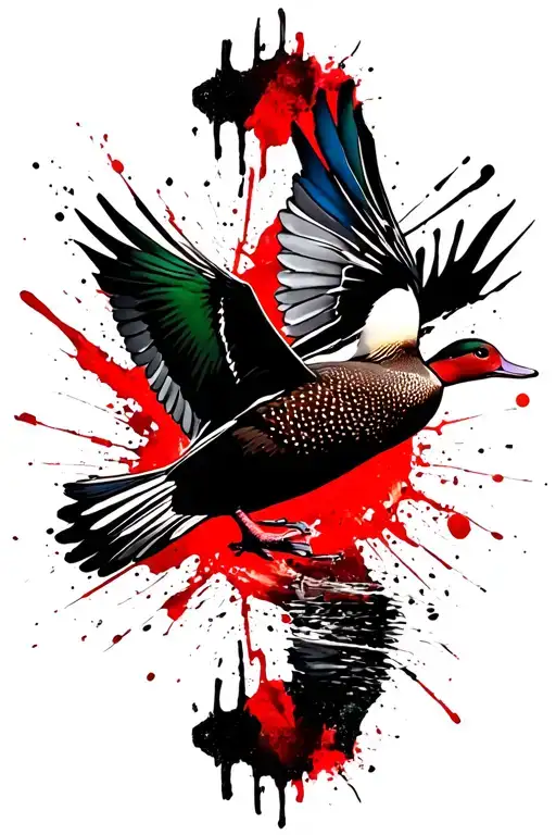 mallard duck flying tattoo design idea