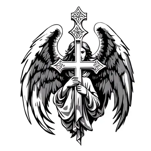 Angel and serbian orthodox cross tattoo design idea