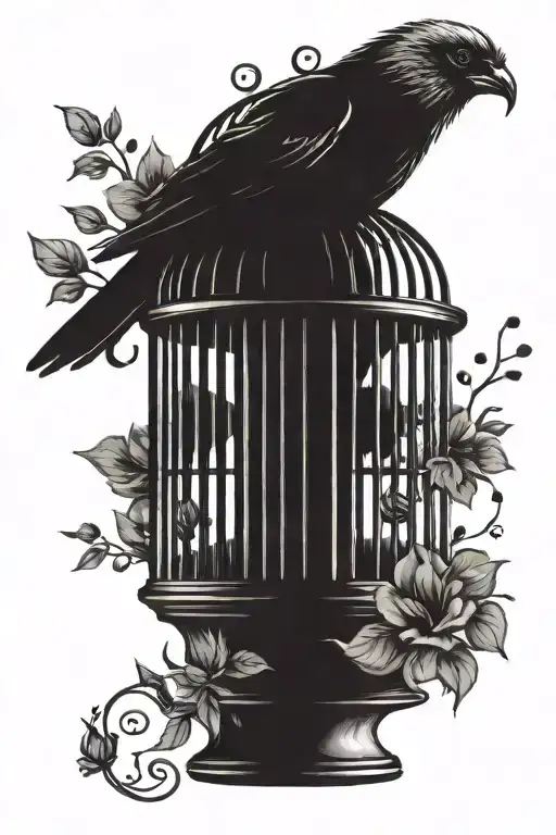 vintage bird cage without bird tattoo design idea