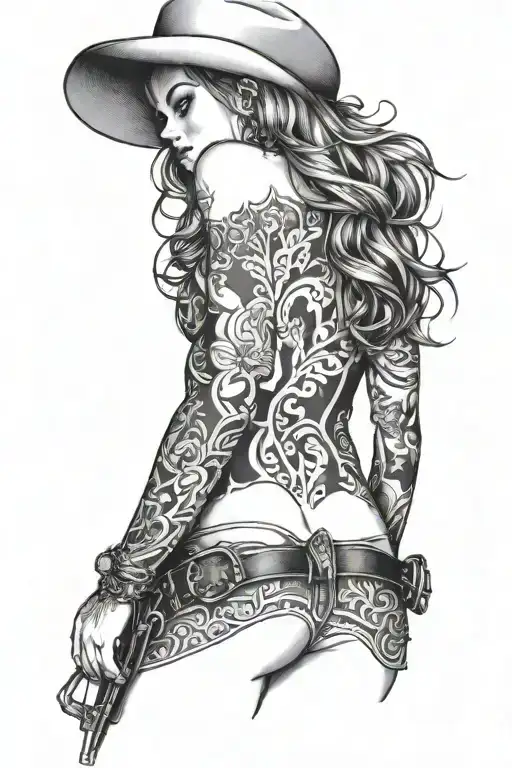 sexy, bare butt, topless, redhead, cowgirl, small boobs, looking over shoulder, tattoo ideas designs tattoo design idea