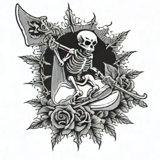 traditional Grateful Dead skiing skeleton tattoo design idea