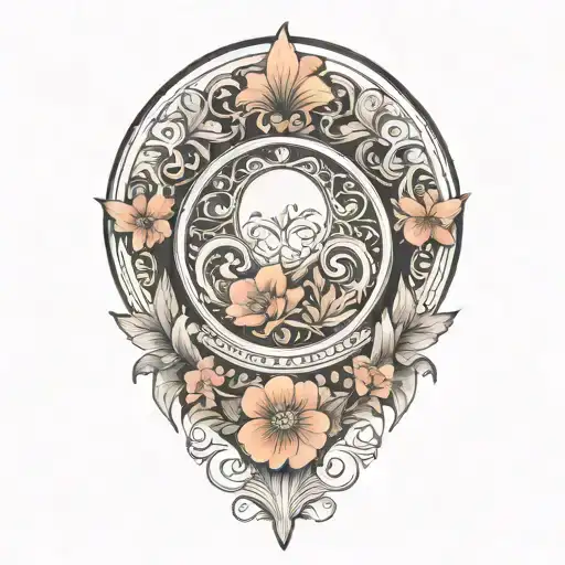 crescent moon, floral, symmetrical, art deco tattoo design idea