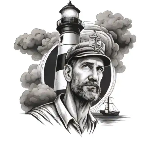 dad with lighthouse tattoo design idea