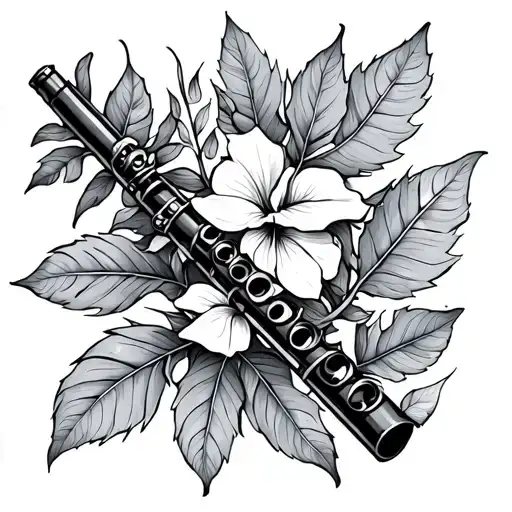 flute and leaves tattoo design idea