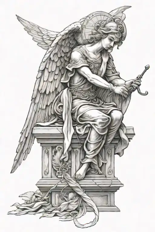 guardian angel sitting after war tattoo tattoo design idea