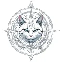 beautiful abstract tattoo sketch in the style of ancient china, Ctulhu cat with alchemy transmutation circle made tattoo design idea