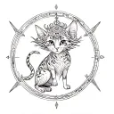 beautiful abstract tattoo sketch in the style of ancient china, Ctulhu cat with alchemy transmutation circle made tattoo design idea