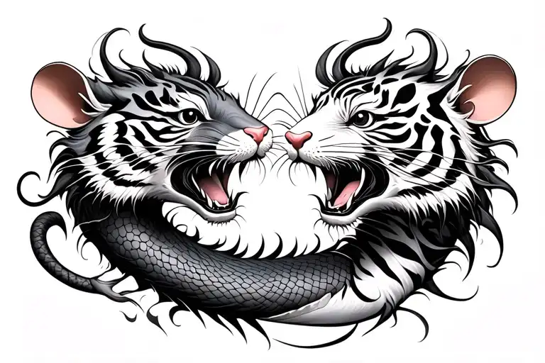 Chinese rat dragon and tiger tattoo design idea
