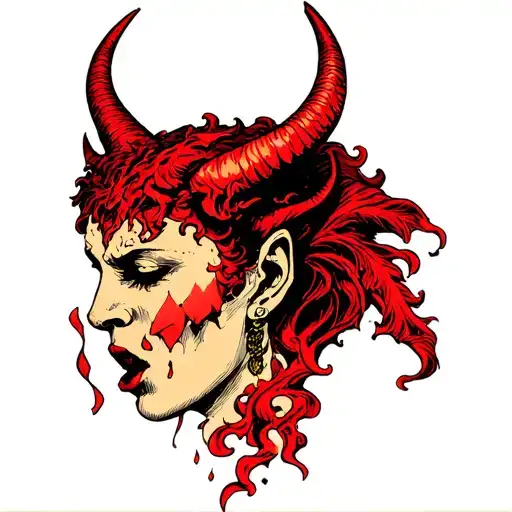 devil Whispering up into ear tattoo design idea