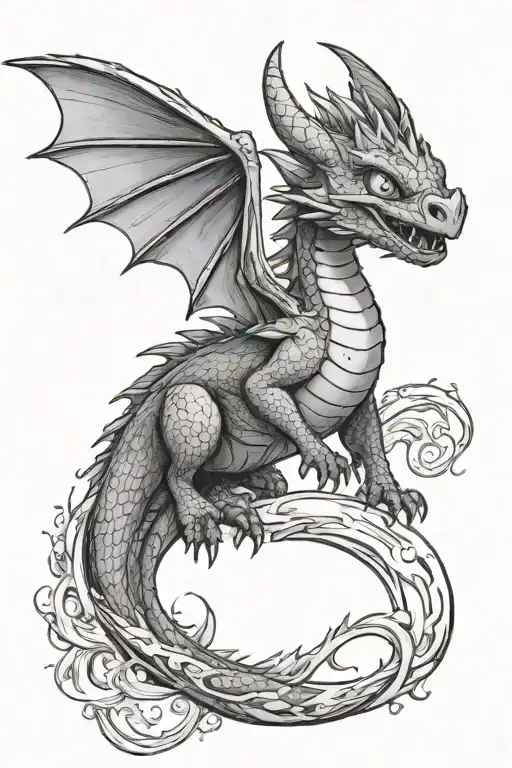 toothless dragon flying in a c shape tattoo design idea