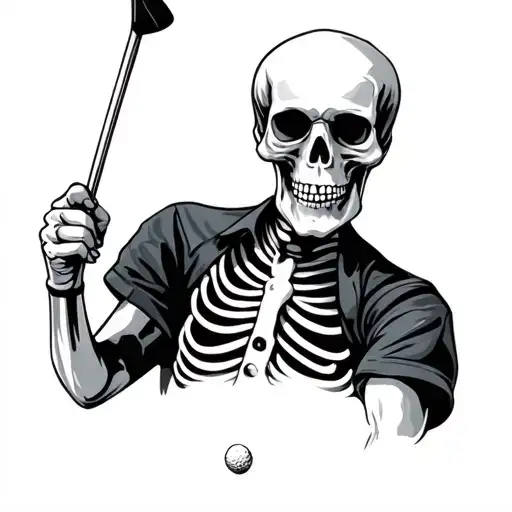 left handed skeleton playing golf tattoo design idea