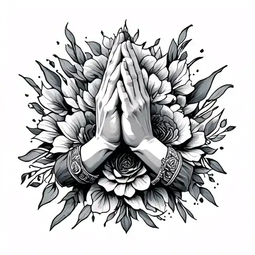 praying hands holding tattoo design idea
