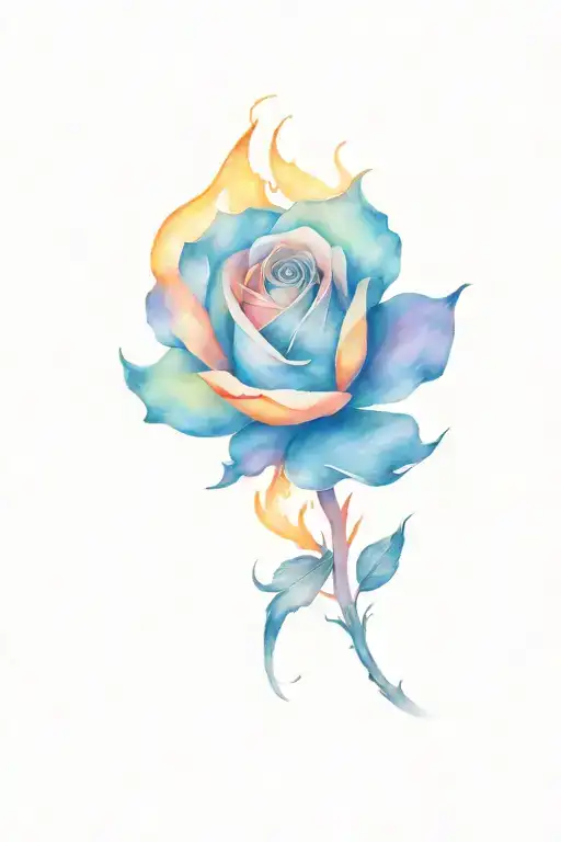 a burning rose from which a phoenix with a long tail flies up tattoo design idea