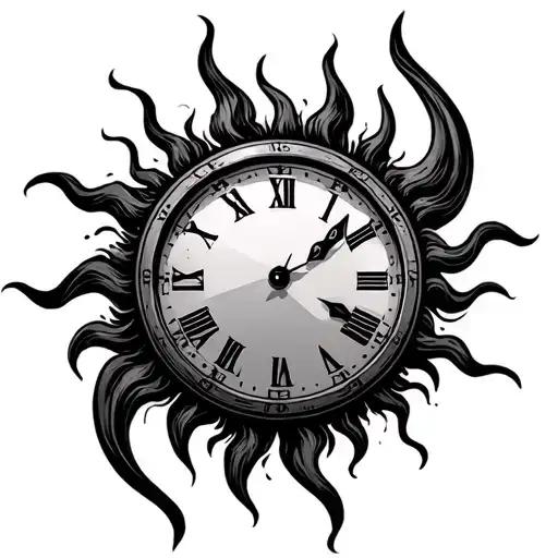 sun with clock tattoo design idea