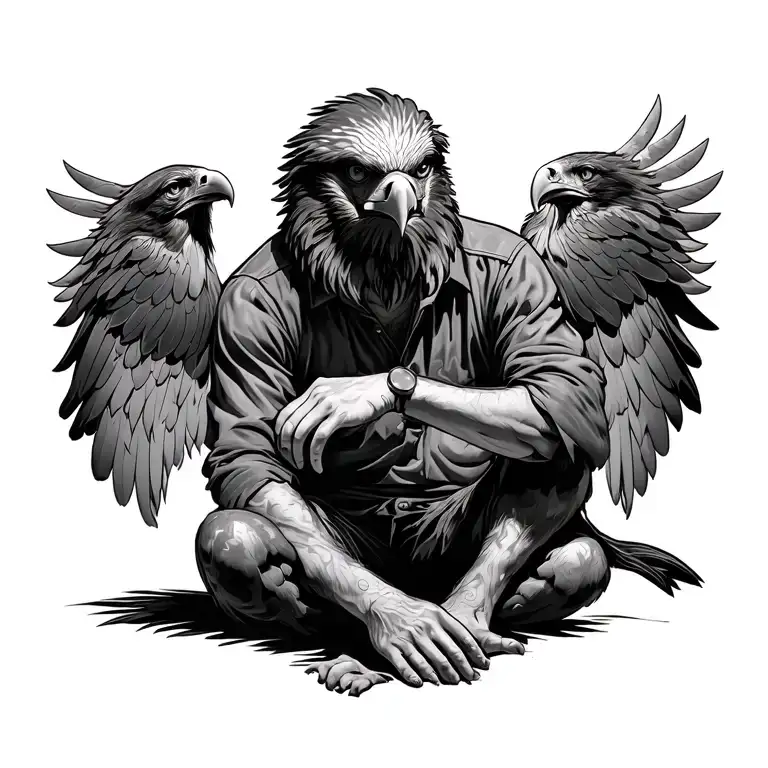 Adler who sits in front of a man in frontal view tattoo design idea