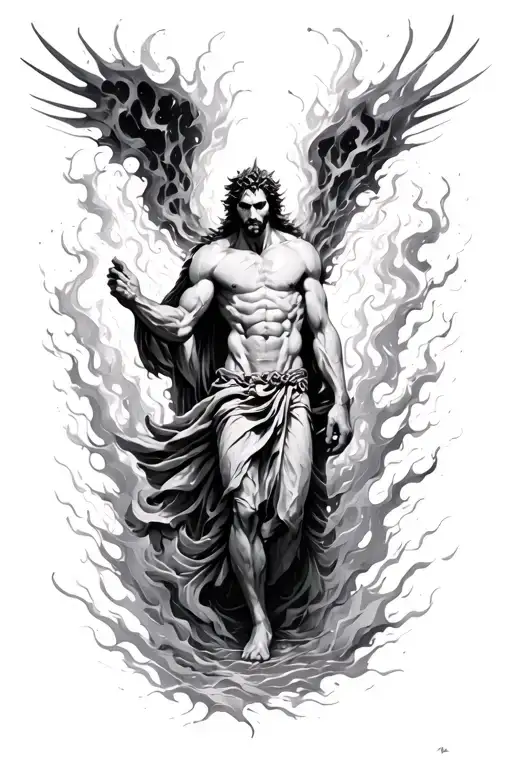 An abstract image of Prometheus crossing the void and abyss whilst embracing his Promethean inner fire. tattoo design idea