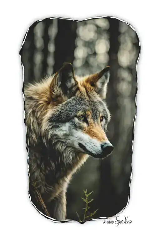 wolf blue eyes forest landscape tattoo design idea