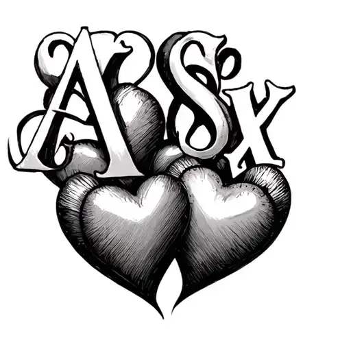 three connected hearts with the letters A S X tattoo design idea