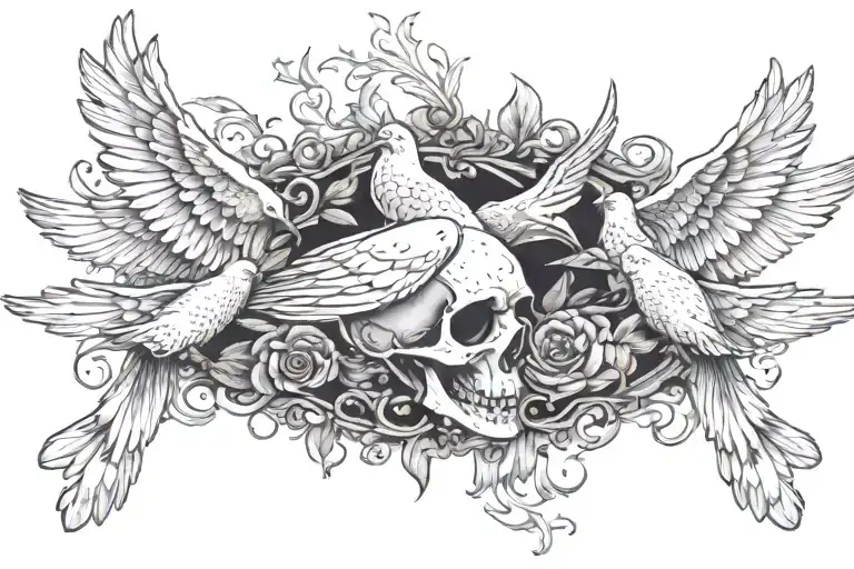 father casket head panel featuring doves flying tattoo design idea