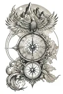phoenix compass mountains wind travel tattoo design idea
