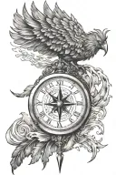 phoenix compass mountains wind travel tattoo design idea