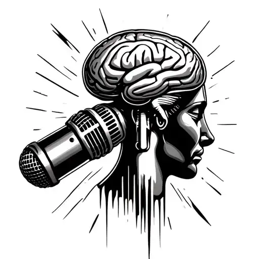 A vintage microphone with a brain inside, symbolizing the harmony between music and psychology tattoo design idea