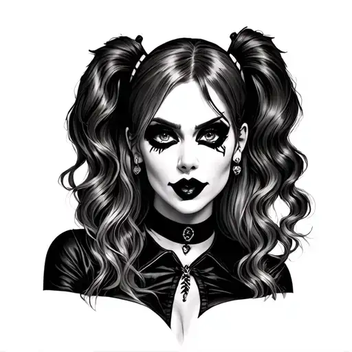 Can you make me a forearm tattoo, Harley Quinn or a women’s like her with pig tails make up and make a face and maybe ho tattoo design idea