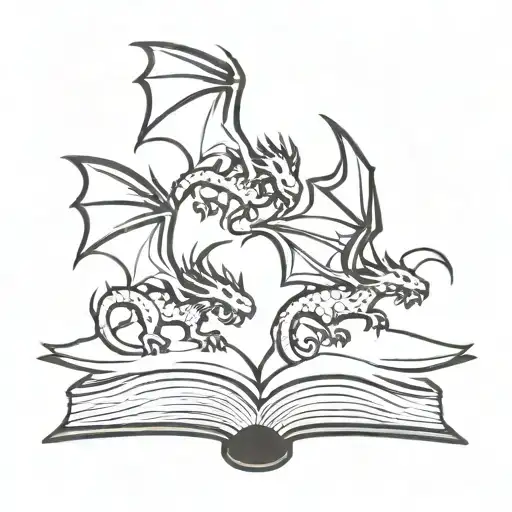 3 dragons flying out of a book tattoo design idea