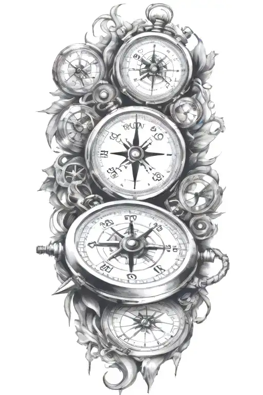stopwatch and compass  surrounded tattoo design idea