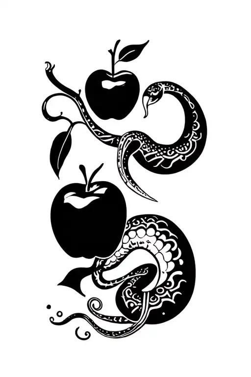 eve eating the apple and snake coiled tattoo design idea