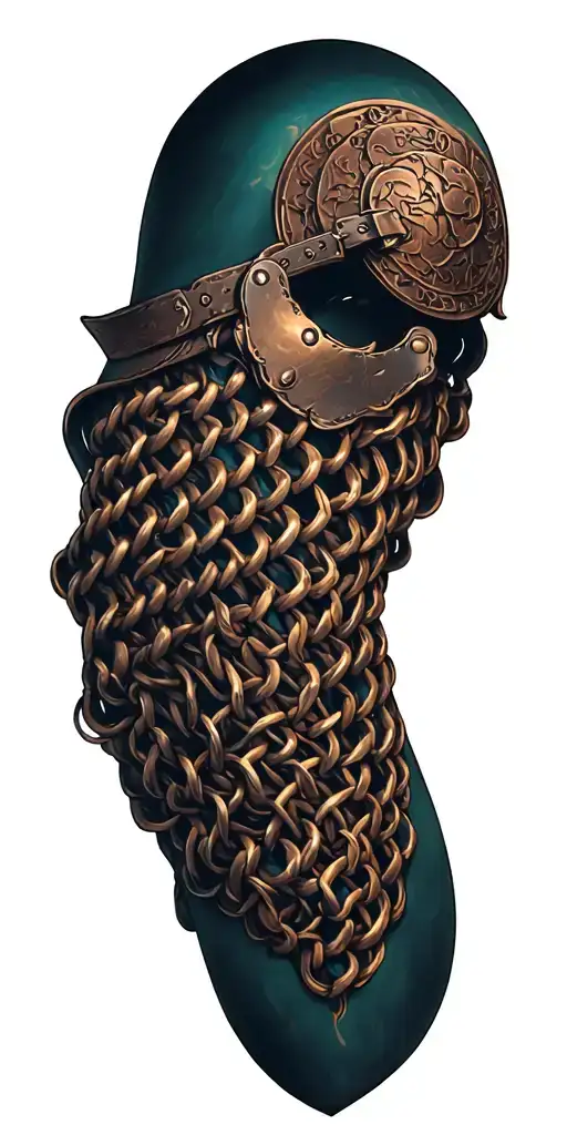 Segmented metal plate design incorporating link chainmail,buckles, and plates tattoo design idea