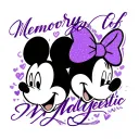 In memory of majestic with mickey and Minnie's head outline with purple writing and bows  tattoo design idea