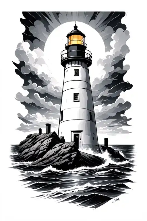 Lighthouse stormy condition tattoo design idea