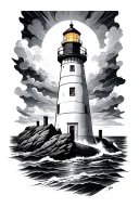 Lighthouse stormy condition tattoo design idea