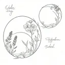 circle with flowers at the bottom of harebell, lupine flower, indian paintbrush, and fireweed tattoo design idea