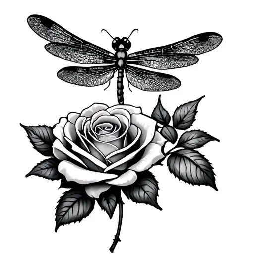 Rose And Dragonfly tattoo design idea