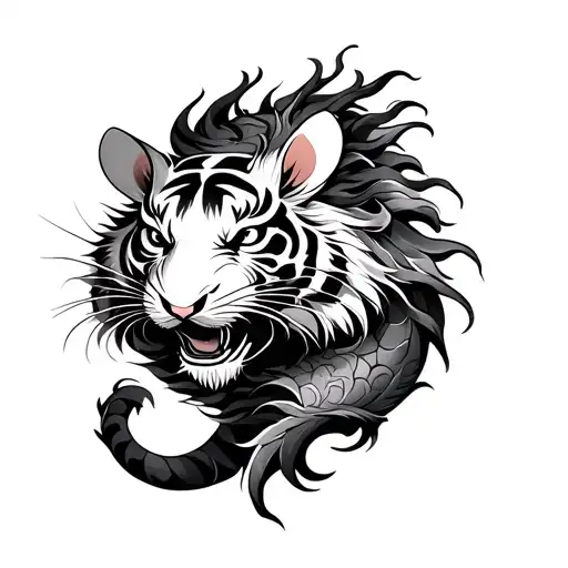 Tattoo design with Chinese rat dragon and tiger tattoo design idea
