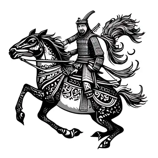 samurai frog riding horse tattoo design idea