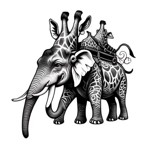 elephant riding a giraffe tattoo design idea
