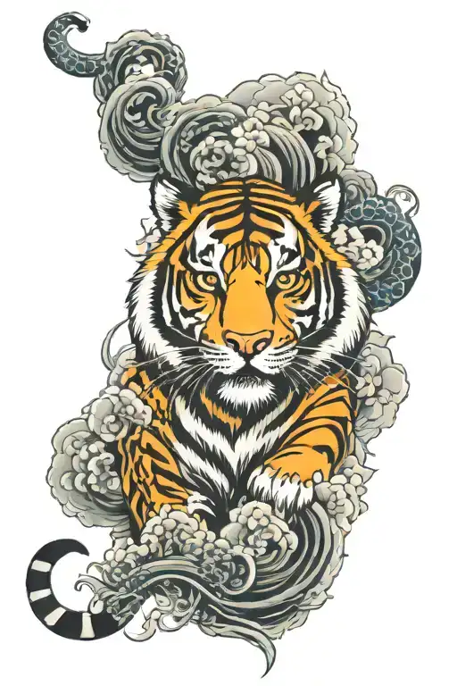 japanese tiger irezumi style sleeve tattoo design idea