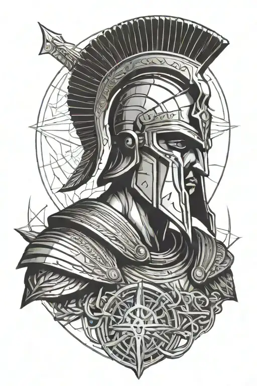 Spartan and Greek mythology. Knowledge, Masonic eye, lines, minimalism tattoo design idea