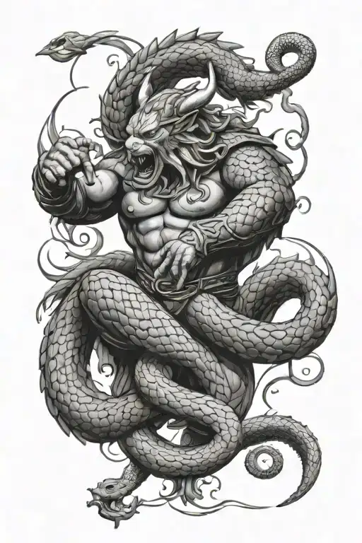 The norse god Thor is fighting the world snake Jormungandr  tattoo design idea