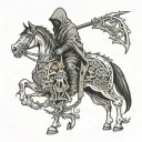 Pale cloaked reaper on undead black horse holding a glaive  tattoo design idea