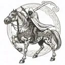 Pale cloaked reaper on undead black horse holding a glaive  tattoo design idea