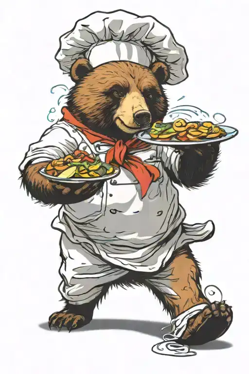 A sarcastic cheeky bear who is a chef flambe tattoo design idea